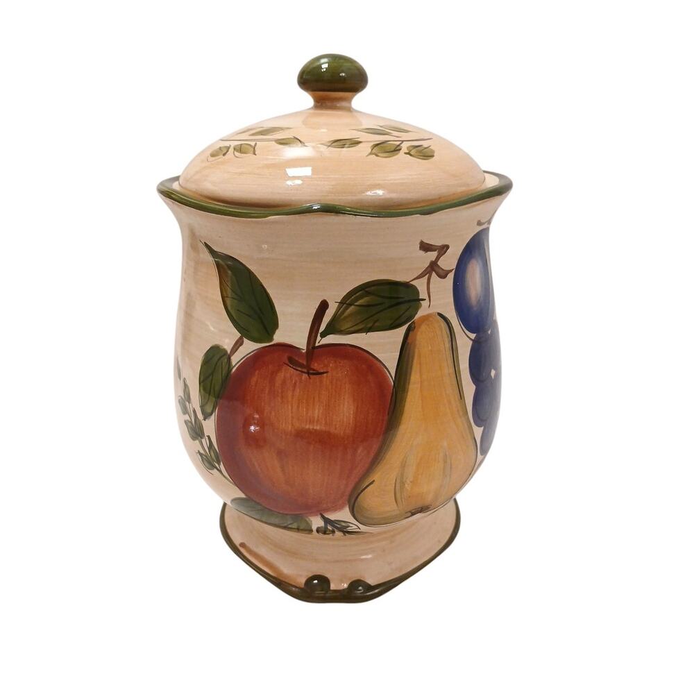 Home Trends GRANADA Ceramic Canister Medium 9.5" Beige Red Fruit Farmhouse VNTG